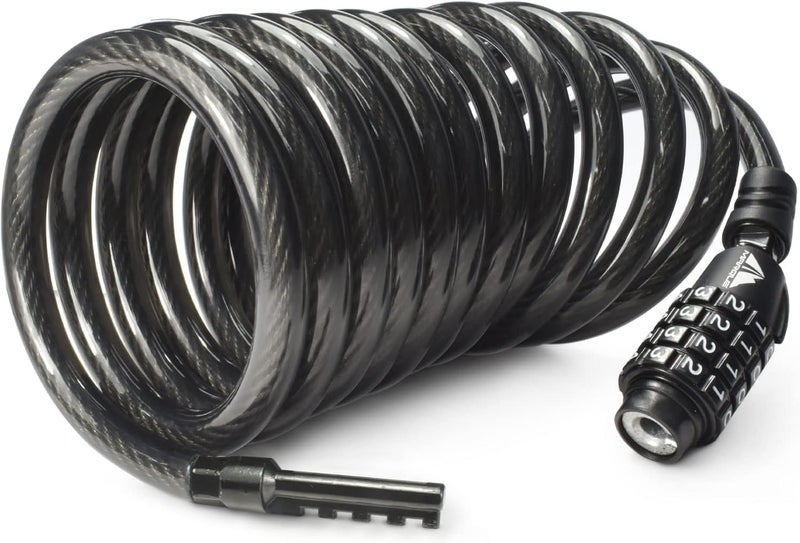 MARQUE Combination Bike Lock Cable- 3/8 inch (5FT, 10FT, 15FT, 25FT) Resettable Combination Lock, Anti-Theft Coiled Secutiry Cable for Bicycles, Kayaks, Paddle Boards, Gates and Outdoor Gear (10 FT) - Image 1